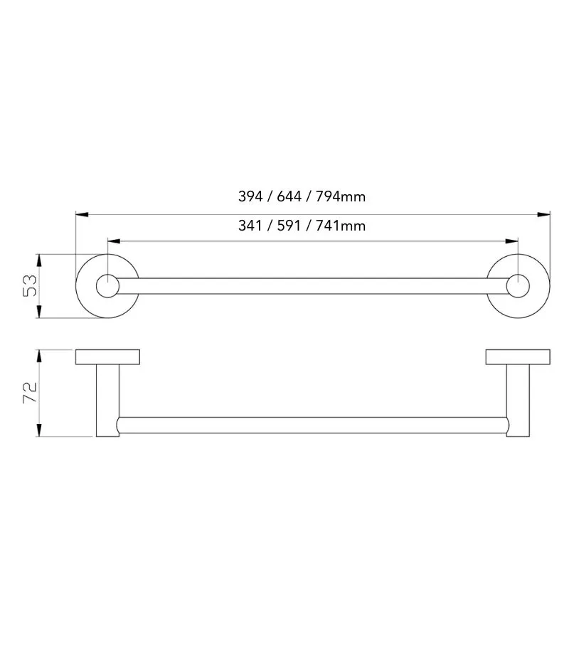 Otus Brass Single Towel Rail - Cut to Size - Specification