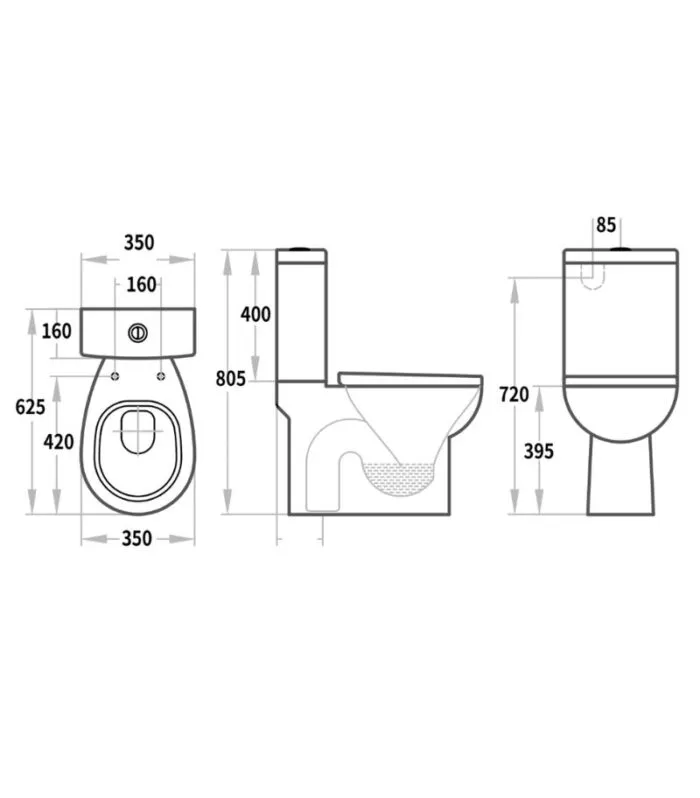 Zion Box Rim Close Coupled Toilet Suite - Specification