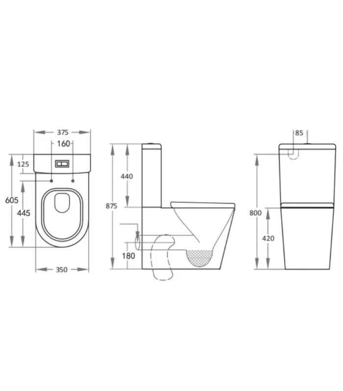 Reno 600 Rimless Wall Faced Toilet - Gloss White - Specification