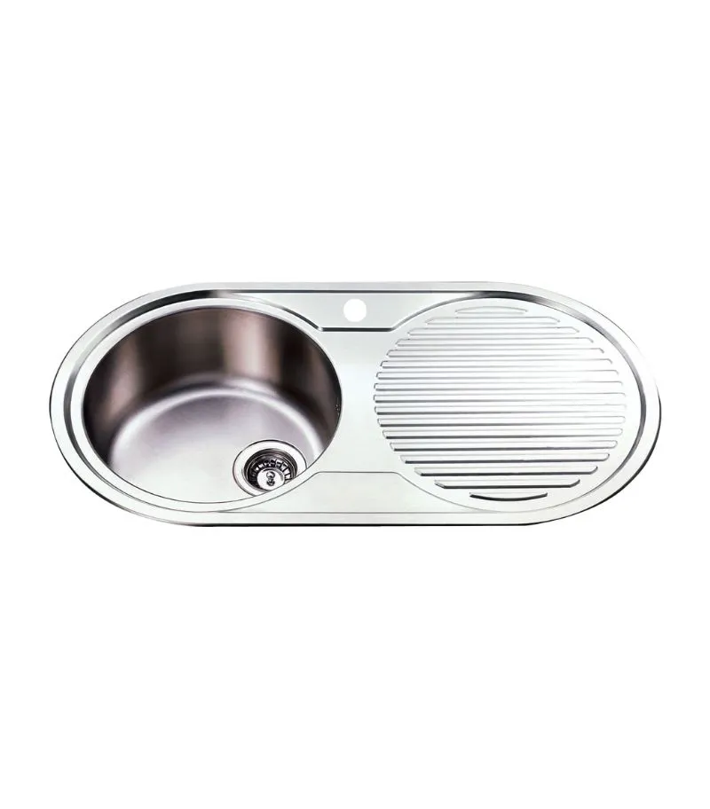 Cora 915x485x170mm Rounded Single Bowl Sink with Drainer - LHB