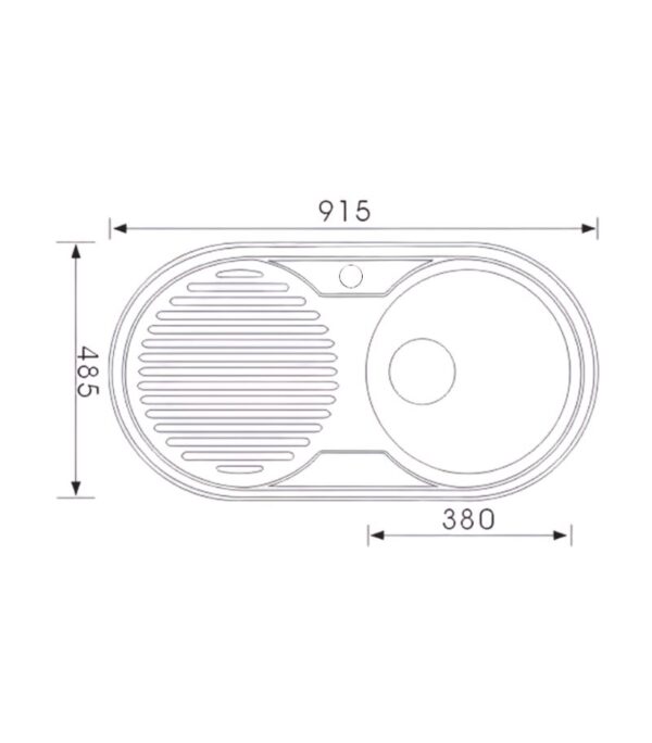 Cora 915x485x170mm Rounded Single Bowl Sink with Drainer - RHB | Specification