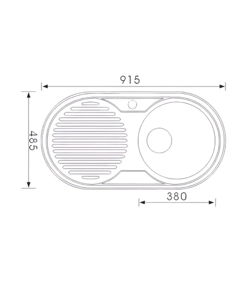 Cora 915x485x170mm Rounded Single Bowl Sink with Drainer - RHB | Specification