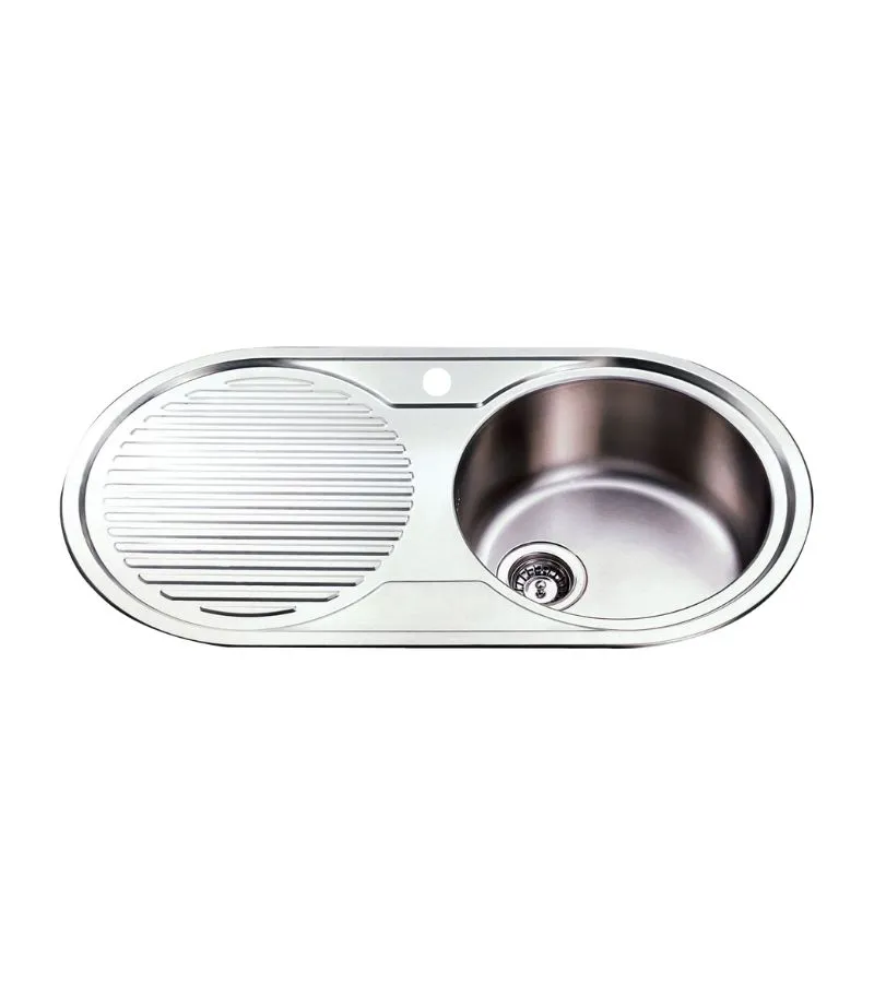 Cora 915x485x170mm Rounded Single Bowl Sink with Drainer - RHB
