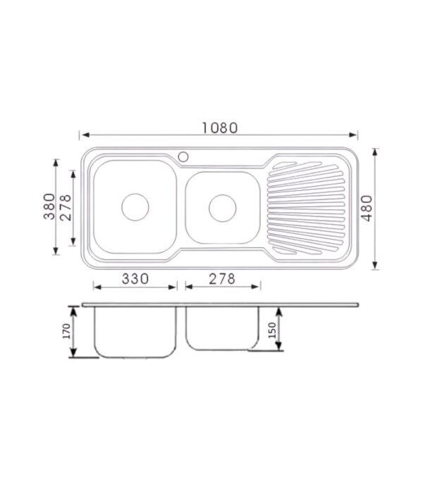 Cora 1080X480X170mm Stainless Steel 1&3/4 Bowl Sink with Drainer - LHB | Specification