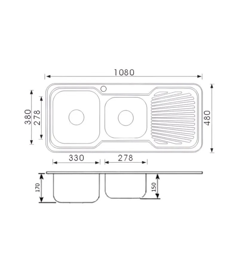 Cora 1080X480X170mm Stainless Steel 1&3/4 Bowl Sink with Drainer - LHB | Specification