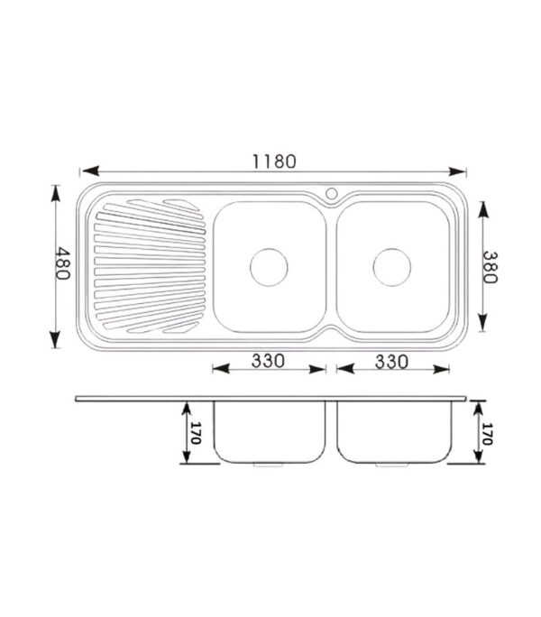Cora 1180X480X170mm Stainless Steel Double Bowl Sink with Drainer - RHB | Specification