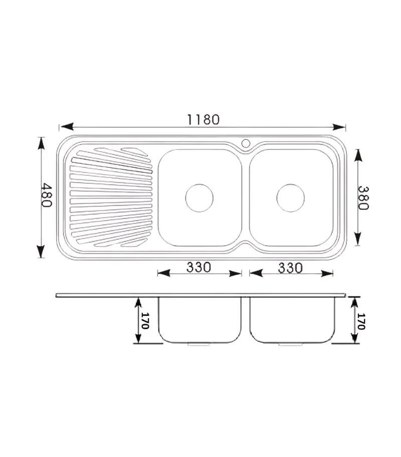 Cora 1180X480X170mm Stainless Steel Double Bowl Sink with Drainer - RHB | Specification