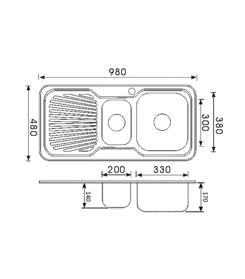 Cora 980X480X170mm Stainless Steel 1&1/2 Bowl Sink with Drainer - RHB | Specification