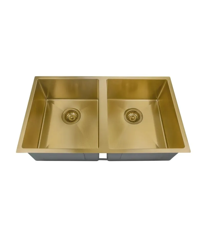Eden 760x440x198mm Stainless Steel Double Bowl Sink - Brushed Gold