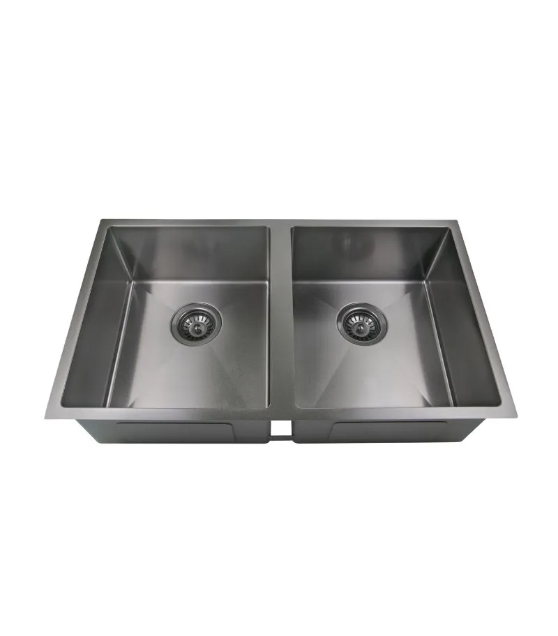 Eden 760x440x198mm Stainless Steel Double Bowl Sink - Gunmetal
