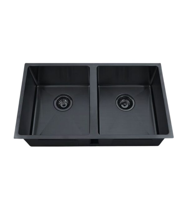 Eden 760x440x198mm Stainless Steel Double Bowl Sink - Matt Black