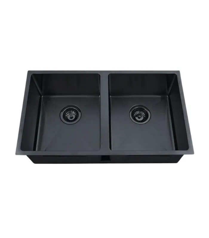 Eden 760x440x198mm Stainless Steel Double Bowl Sink - Matt Black