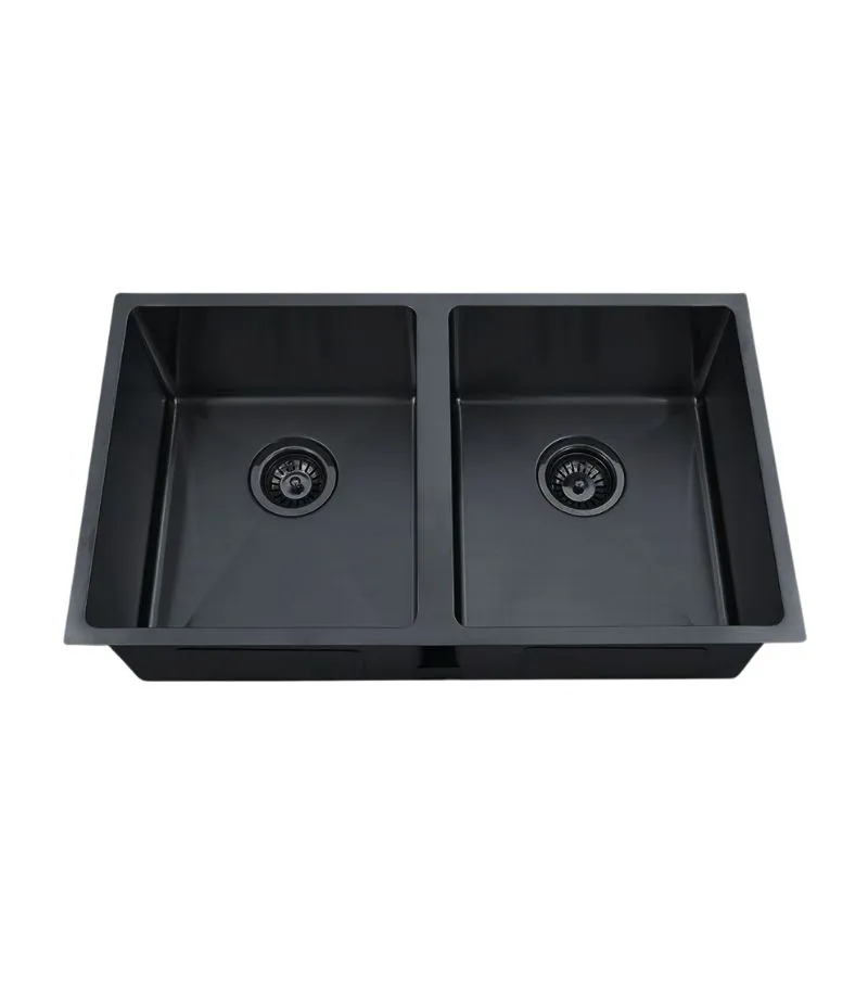Eden 760x440x198mm Stainless Steel Double Bowl Sink - Matt Black