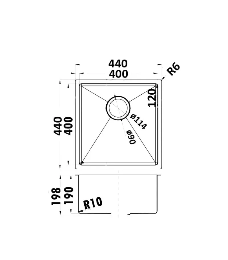 Eden 440x440x198mm Stainless Steel Single Bowl Sink - Specification