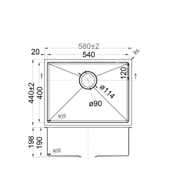 Eden 580x440x198mm Stainless Steel Single Bowl Sink - Specification