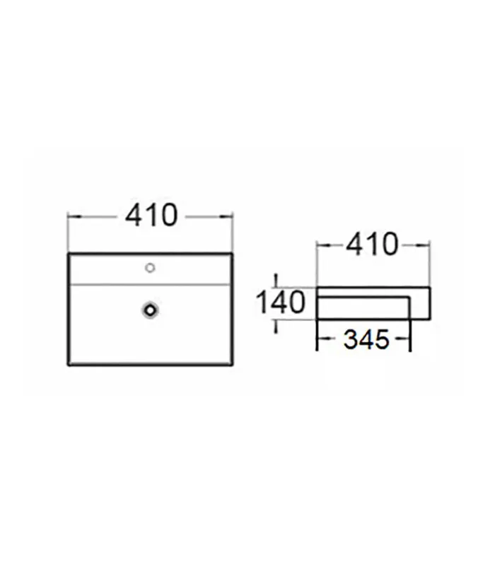 410 x 410 x 140mm Semi-Recessed Gloss White Ceramic Basin Specification