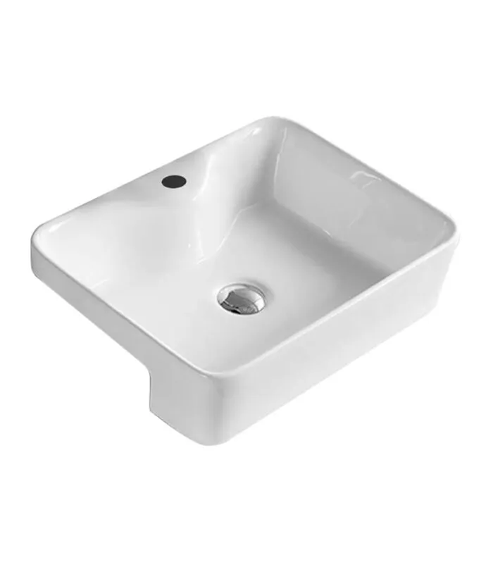 480 x 370 x 130mm Semi-Recessed Ceramic Basin - Gloss White Without Background