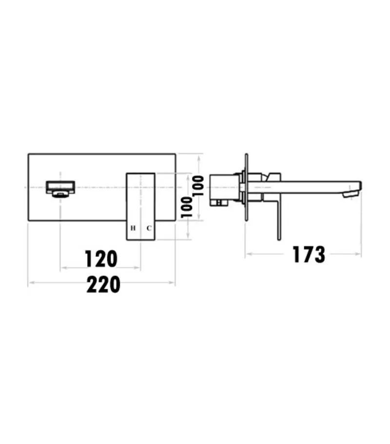 Rosa Wall-Mounted Basin/Bath Mixer - Specification