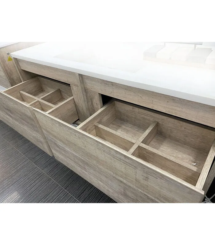 LED Light Oak Ceramic Single Basin Top Wall Hung Vanity 1200mm
