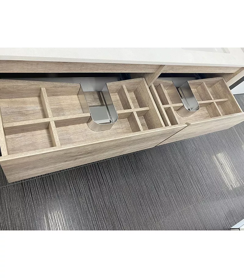 LED Light Oak Double Bowl Wall Hung Vanity Ceramic Or Stone Top 1500mm Drawer View