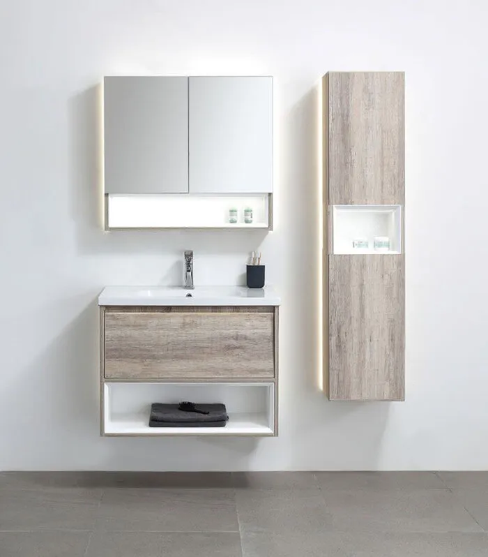LED Light Oak Ceramic Top 600mm Wall Hung Vanity RC-LD395-600