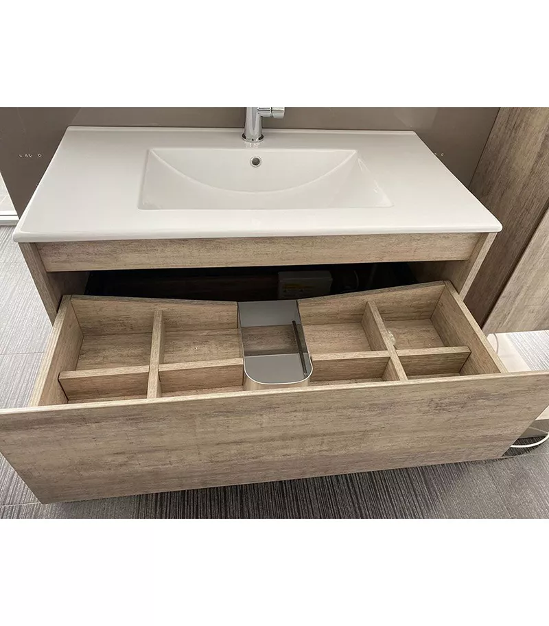 LED Light Oak Ceramic Top 900mm Wall Hung Vanity