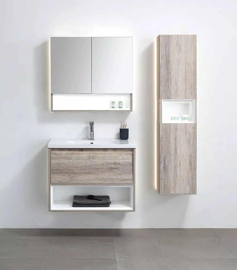 LED Light Oak Ceramic Top 900mm Wall Hung Vanity RC-LD395-900