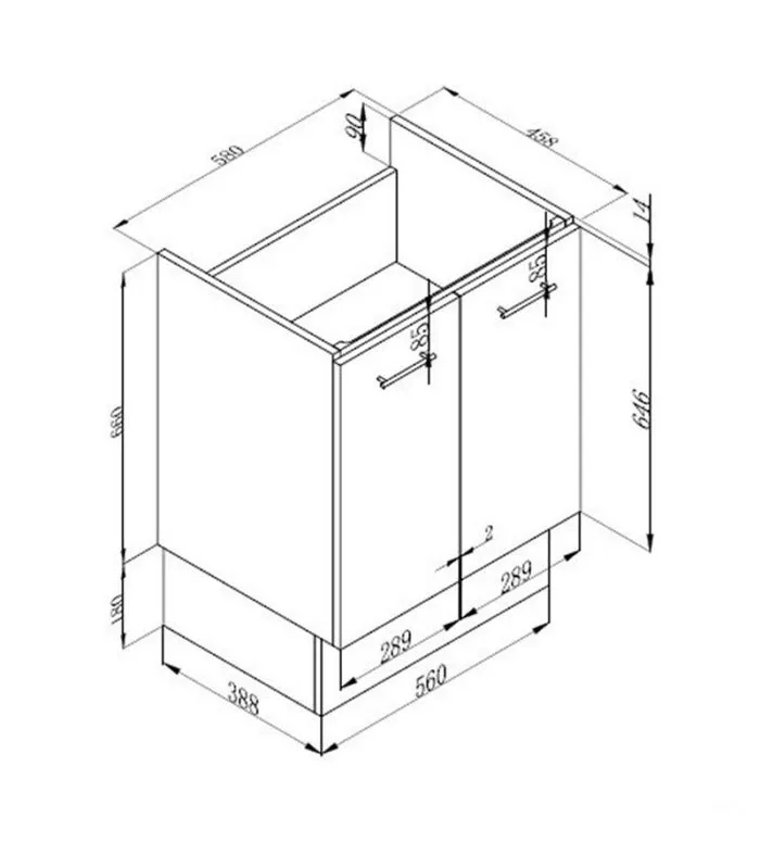 Reno 2 Ceramic Top 600mm MDF Freestanding Vanity With Kickboard Technical Drawing