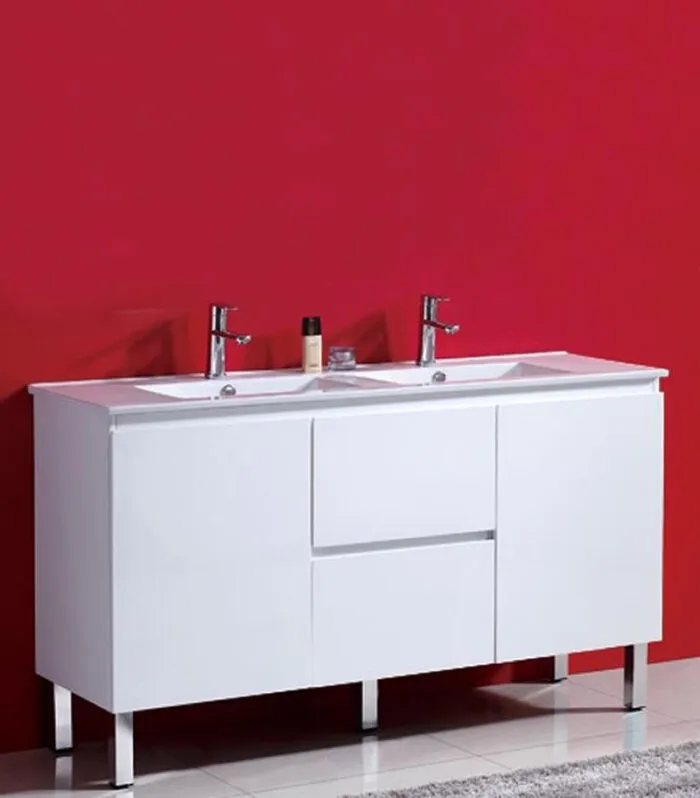 Reno 3 Double Bowl Ceramic Top Vanity With Legs 1500mm