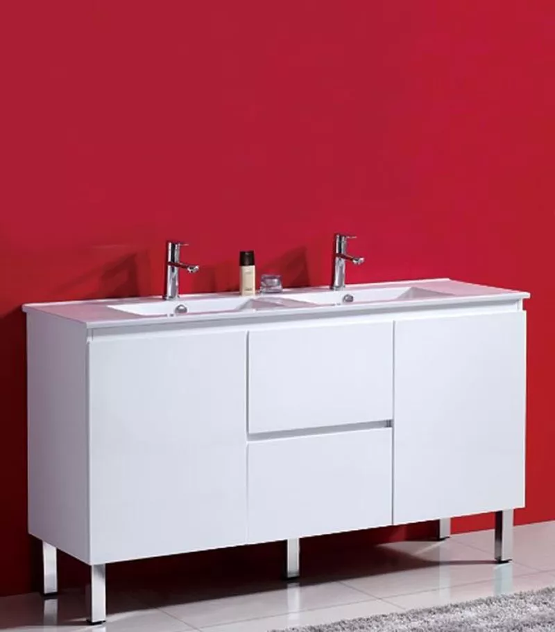 Reno 3 Double Bowl Ceramic Top Vanity With Legs 1500mm