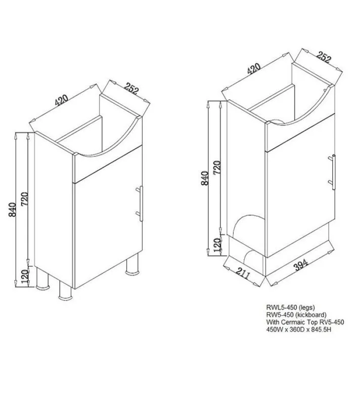 Reno 1 Ensuite Ceramic Top Vanity Unit - Specification