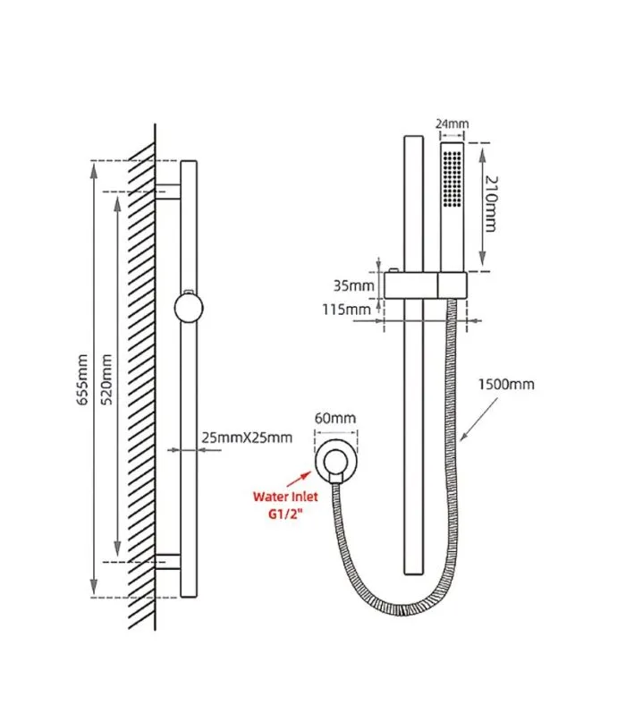Lucid Hand Shower on Rail - Specification