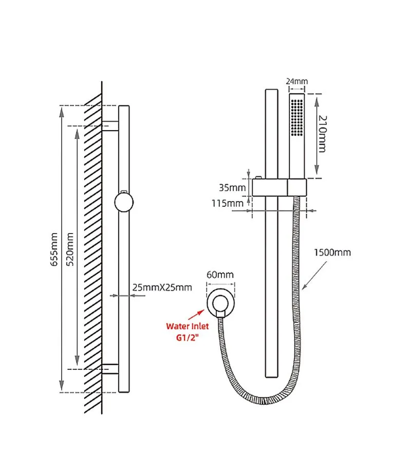 Lucid Hand Shower on Rail - Specification