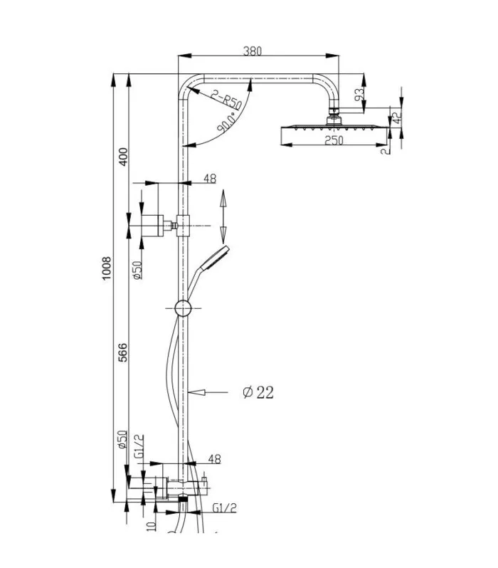Specification For BK Rund Round Twin Shower On Rail (Bottom Inlet)
