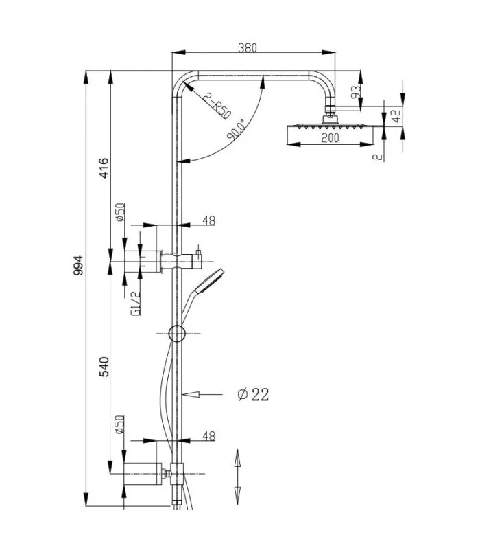 Specification For BK Rund Round Twin Shower On Rail