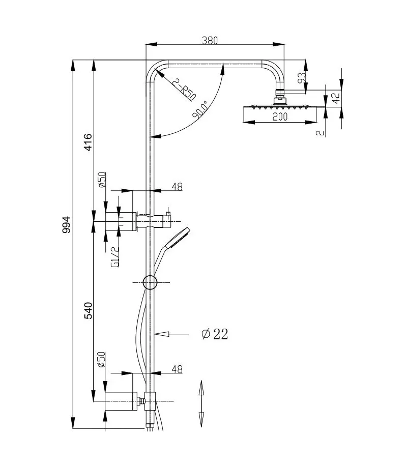 Specification For BK Rund Round Twin Shower On Rail