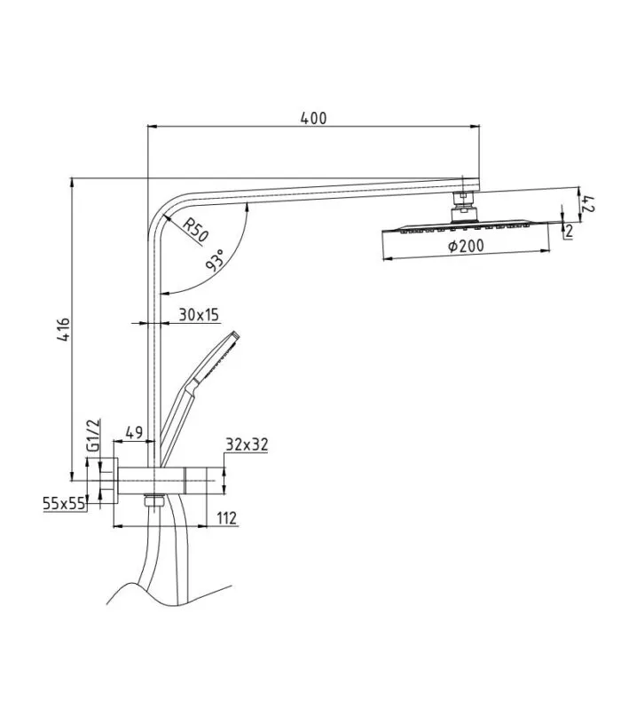 Specification For BK Square Twin Shower No Rail