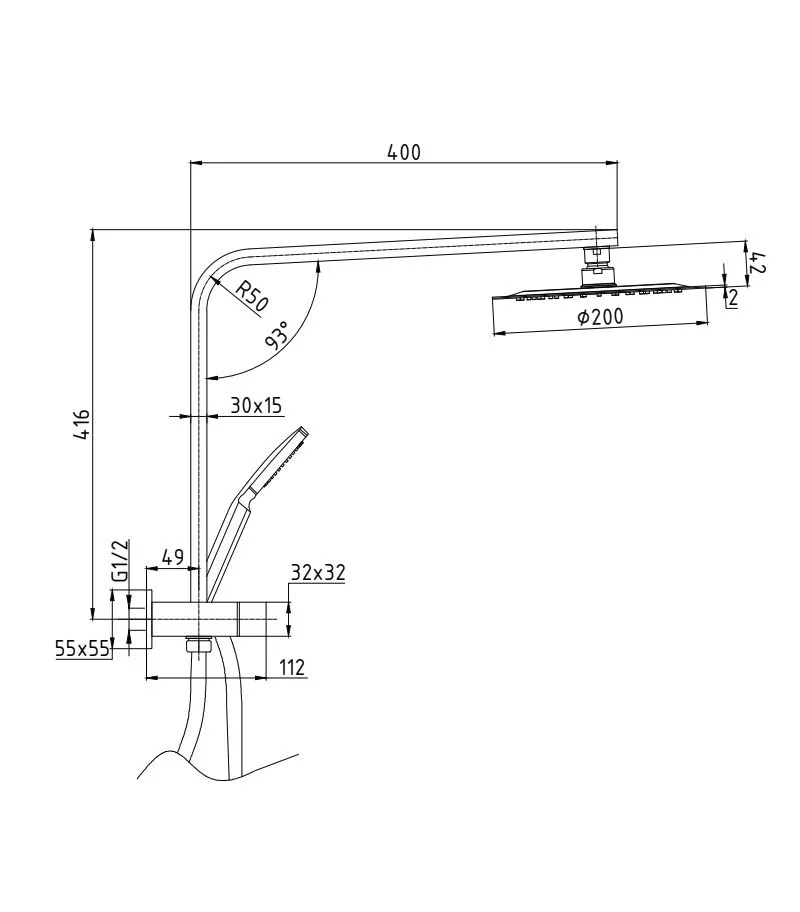 Specification For BK Square Twin Shower No Rail