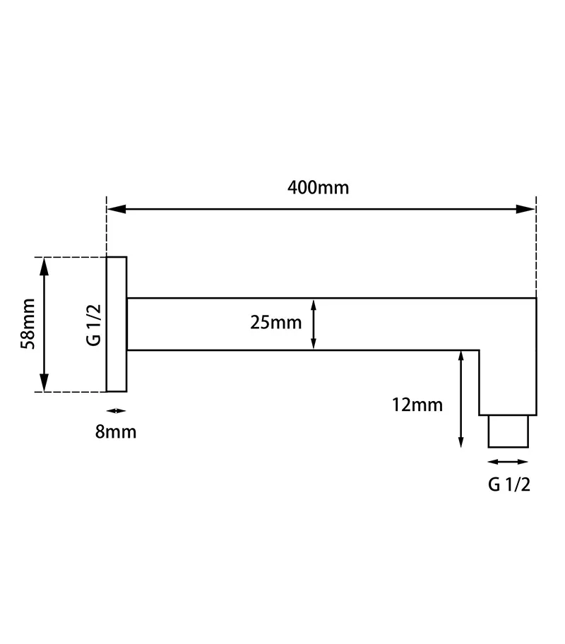 IVANO 400mm 90-Degree Bend Shower Arm - Specification