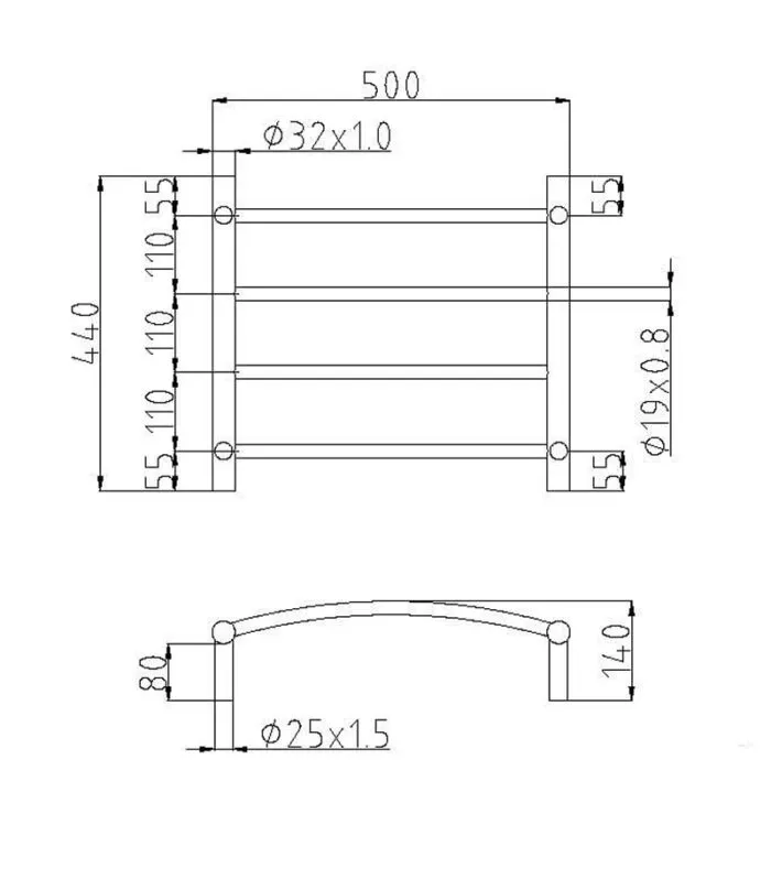 Round And Curved Chrome Heated Towel Rack 4 Bars
