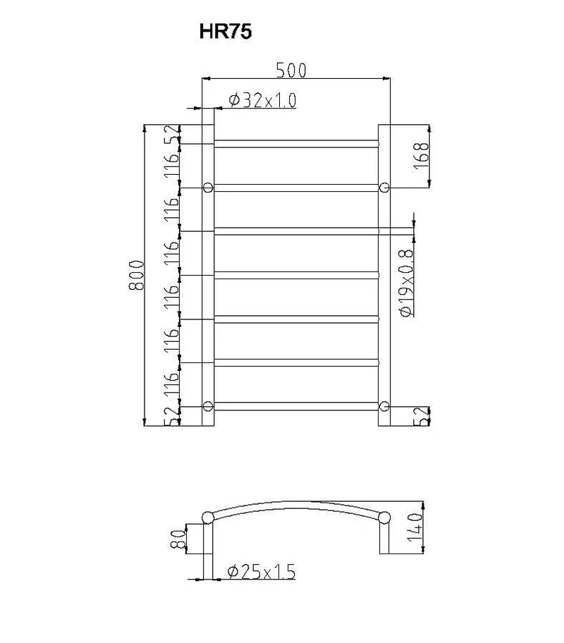 Round And Curved Chrome Heated Towel Rack 7 Bars