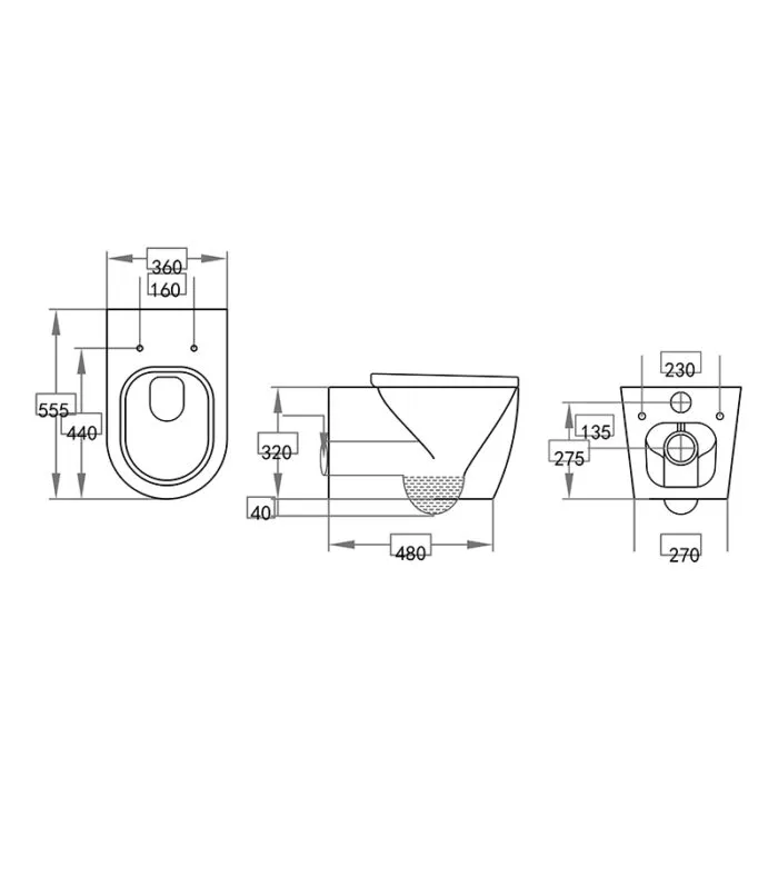 Avery Box Rim Wall Hung Toilet Pan - Specification