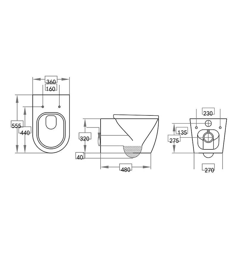 Avery Box Rim Wall Hung Toilet Pan - Specification