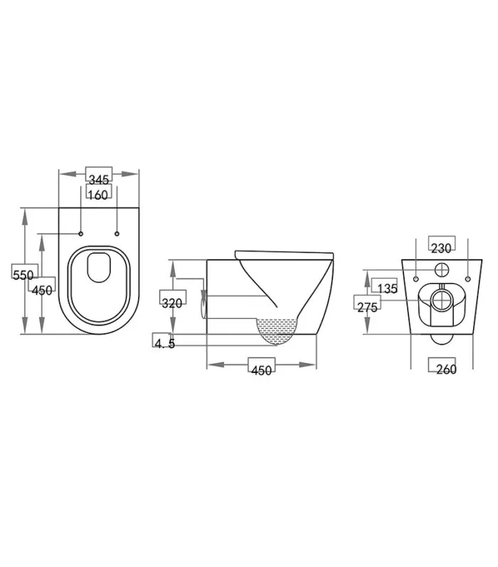 Qubist Box Rim Wall Hung Toilet Pan - Specification