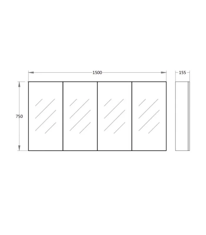 Alpha 1500mm Pencil Edge Gloss White PVC Shaving Cabinet Specification