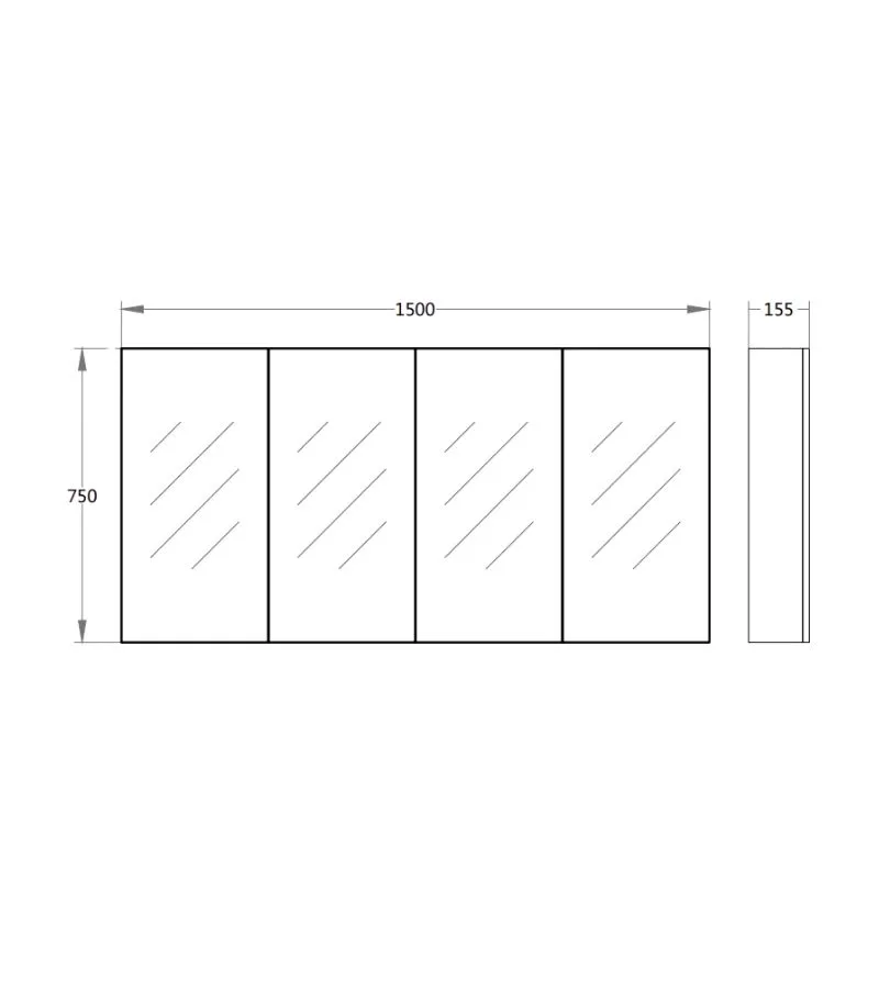 Alpha 1500mm Pencil Edge Gloss White PVC Shaving Cabinet Specification