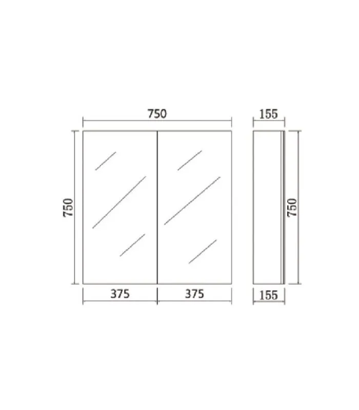 Alpha 750mm Pencil Edge Gloss White PVC Shaving Cabinet Specification