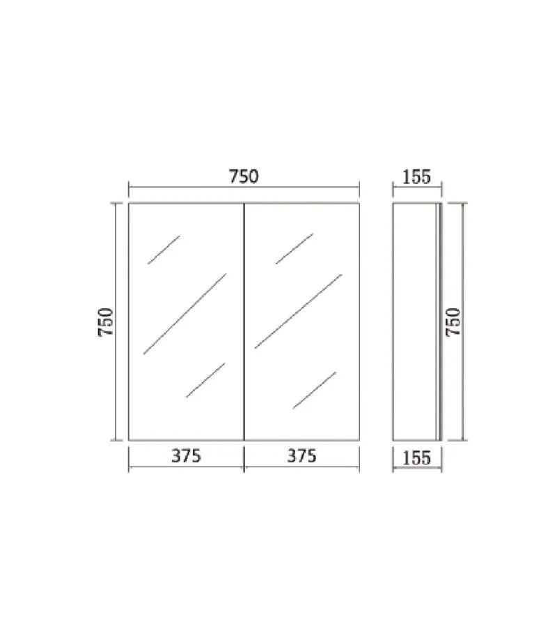 Alpha 750mm Pencil Edge Gloss White PVC Shaving Cabinet Specification