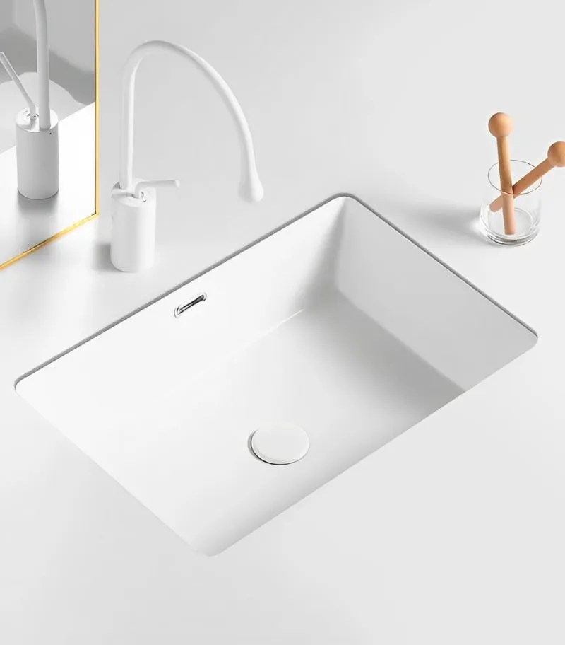 Crete Rectangle Undermount Ceramic Basin 545x380x180mm - With Background