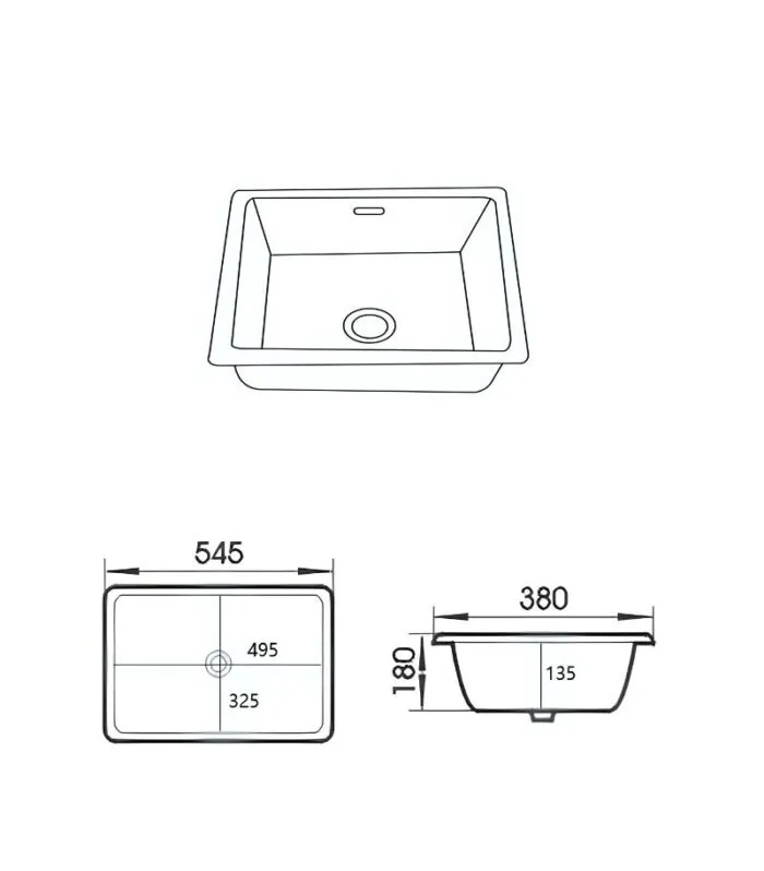 Crete Rectangle Undermount Ceramic Basin 545x380x180mm - Specification